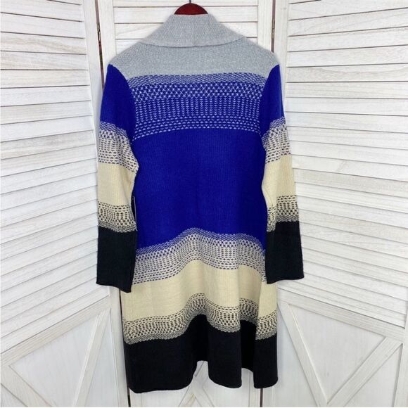 MaxSport Western Colorblock Long Cardigan Sweater Gray Blue Cream Black Large - Picture 7 of 12